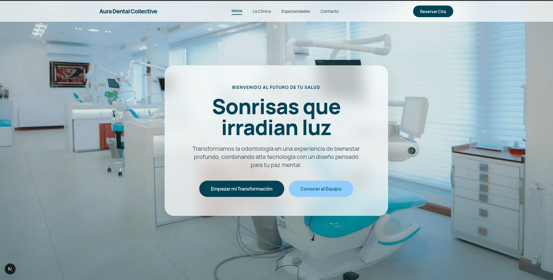 Aura Dental Collective website showing a bright, modern dental clinic interior.